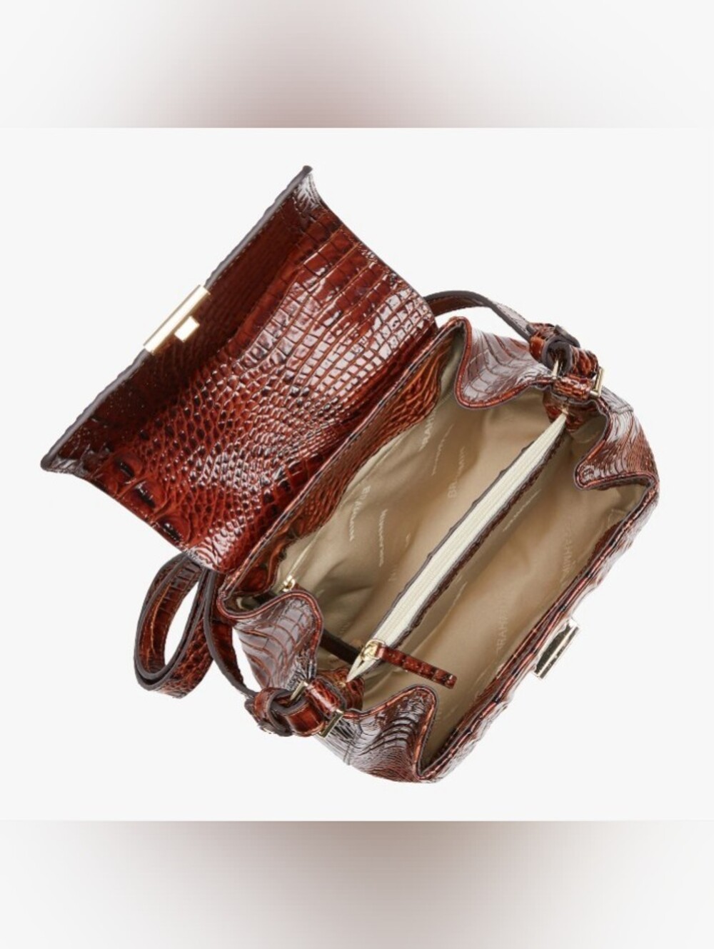 Brahmin Pecan Margo Crocodile Embossed Leather Crossbody Purse - Picture 9 of 13